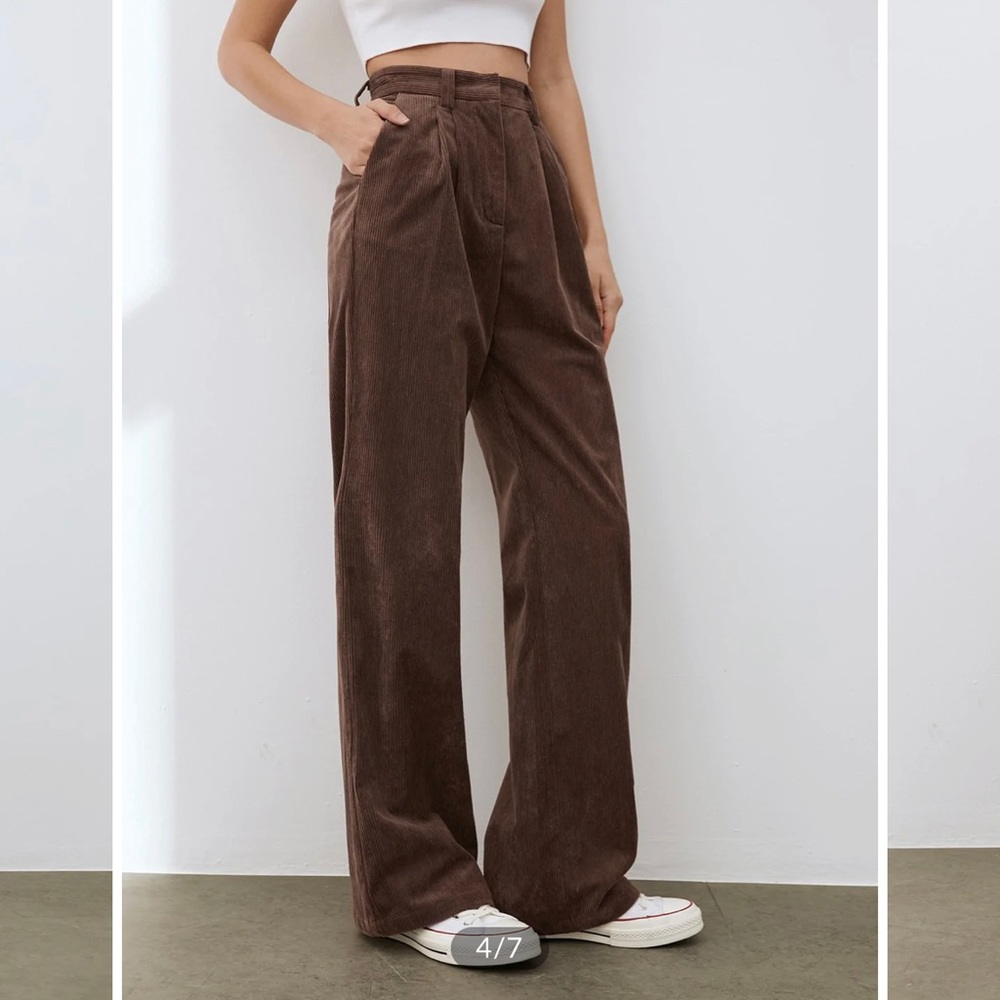 Commense High Waisted Pleated Corduroy Relaxed Pants